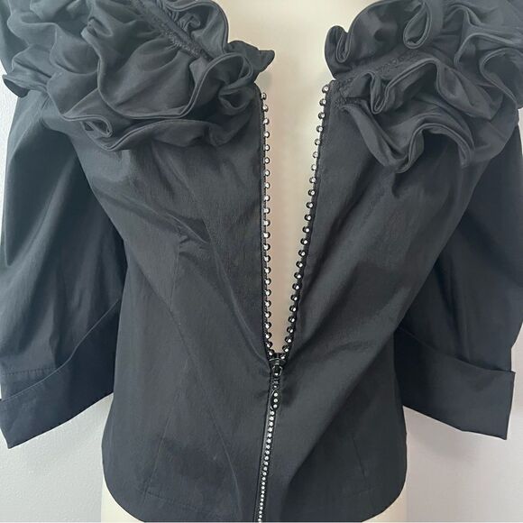 Joseph Ribkoff Wire Ruffle Neck with Rhinestone Zip Front Jacket Size 8 - Picture 4 of 9